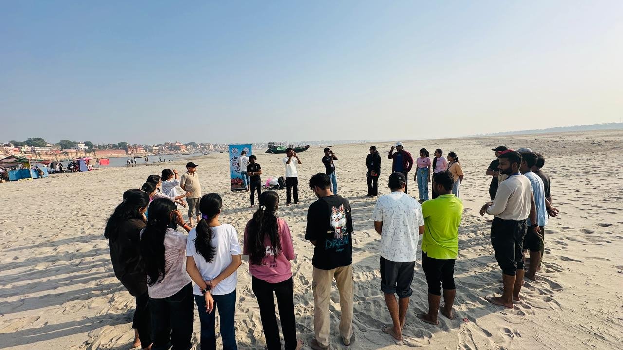 Students' Cleanliness Drive on the Ganga Sand Bank